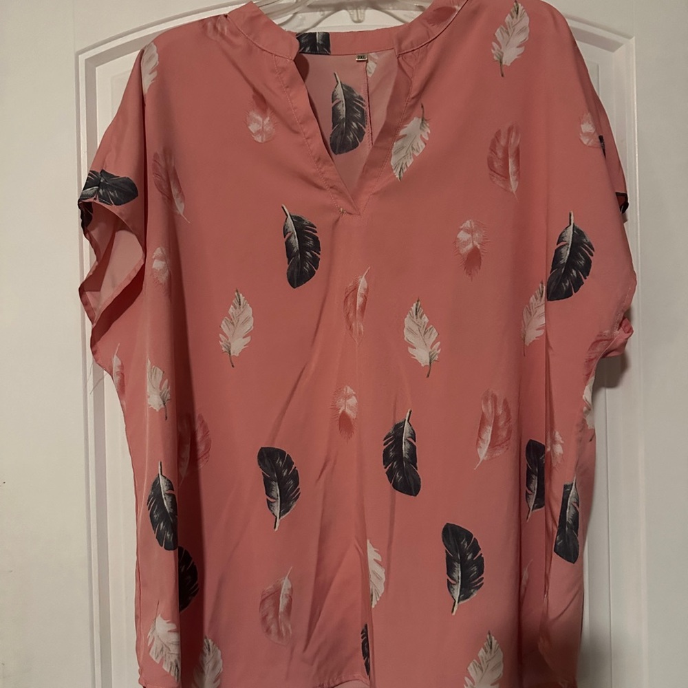 Elegant Feather Print Blouse in Coral by [Brand]